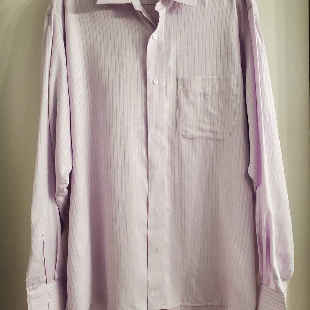 Purple Dress Shirt with Vertical Pinstripes Mens L Alexandre London